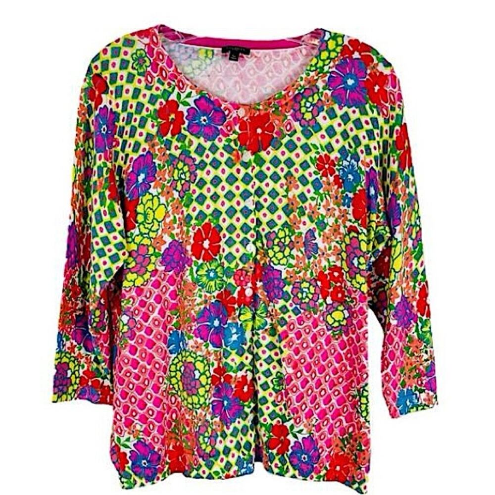 Talbots Pink Multicolor Floral Lightweight 3/4 Sleeves Cardigan Size Small